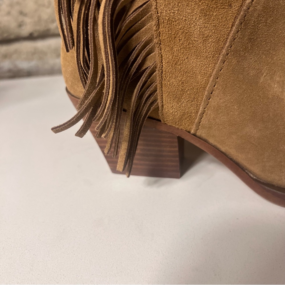 Dolce Vita Tan Suede Fringe Heeled Boots - Picture 4 of 9